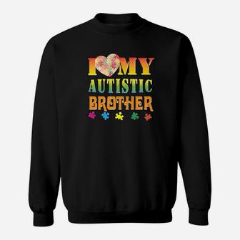 Puzzle Heart I Love My Autistic Brother Vintage Retro Sweat Shirt - Seseable