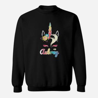 Rainbow Unicorn Aubrey Name Gift For Girls Sweatshirt - Seseable