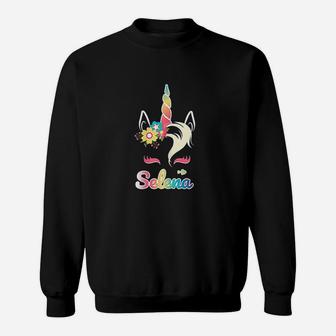 Rainbow Unicorn Selena Custom Name Gift For Girls Sweat Shirt - Seseable