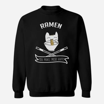 Ramen Noodle Funny Cat Kitty Kitten Ramen Sweat Shirt - Seseable