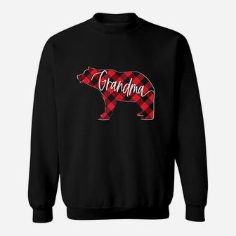 Red Buffalo Plaid Grandma Bear Matching Family Christmas Pj Sweat Shirt - Seseable