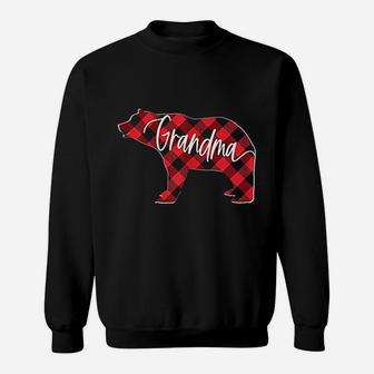 Red Buffalo Plaid Grandma Bear Matching Family Christmas Pj Sweat Shirt - Seseable