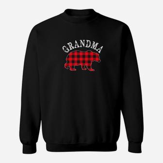 Red Plaid Grandma Bear Buffalo Matching Family Pajama Sweat Shirt | Seseable UK