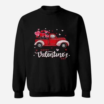 Red Truck With Hearts Happy Valentines Day Gifts For Women Sweat Shirt - Seseable