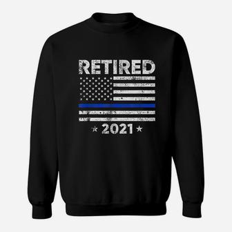 Retired 2021 Police Officer Retirement Gift Thin Blue Line Sweatshirt - Seseable