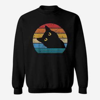 Retro Black Cat Lover Vintage Style Cats Cute Kitty Gift Sweat Shirt - Seseable