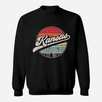Retro Kansas Home State Ks Cool 70s Style Sunset Sweatshirt - Seseable
