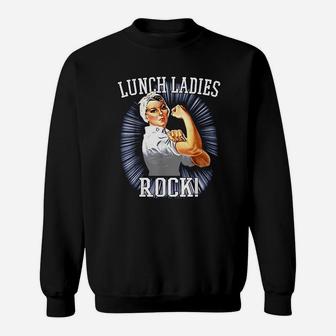 Retro Lunch Ladies Rock Cafeteria Worker Funny Lunch Lady Sweat Shirt - Seseable
