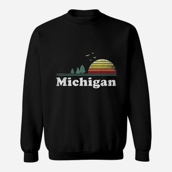 Retro Michigan Image Home Mi State Souvenir Design Sweat Shirt - Seseable
