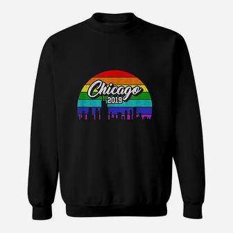 Retro Style Rainbow Sunset Souvenir 2019 Chicago Gay Pride Sweat Shirt - Seseable