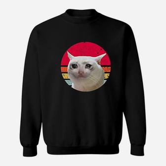 Retro Vintage Sad Crying Cat Dank Meme Sauce Trending Sweat Shirt - Seseable