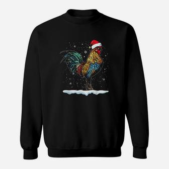 Rooster Santa Hat Merry Christmas Matching Family Pajama Sweat Shirt - Seseable