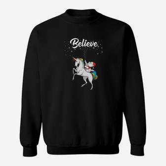 Santa Cat Christmas Unicorn Believe Holiday Pajama Sweat Shirt - Seseable