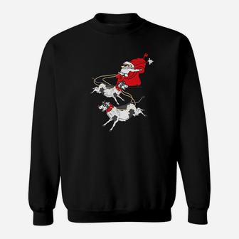 Santa Riding Cow Farmer Funny Ugly Christmas Gift Sweat Shirt - Seseable
