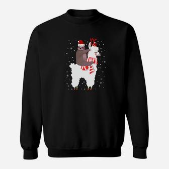 Santa Sloth Riding Llama Reindeer Funny Christmas Sweat Shirt - Seseable