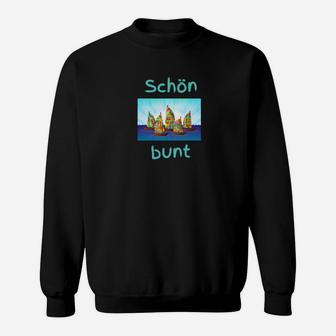 Schwarz Sweatshirt Buntes Schloss-Design & 'Schön Bunt' Schriftzug - Seseable