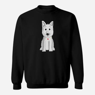 Schwarzes Cartoon-Hund Sweatshirt mit Rotem Halsband, Lustiges Tee - Seseable