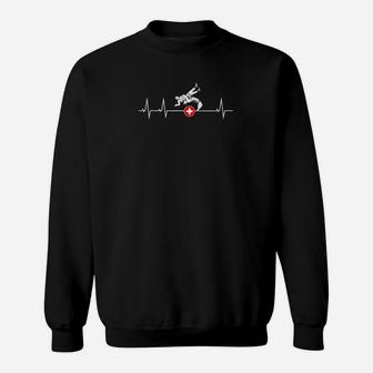 Schwarzes Fußball EKG Herzschlag Sweatshirt, Design für Fans - Seseable