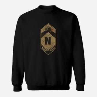 Schwarzes Herren-Sweatshirt, Goldenes Vintage-Schild Design, Retro-Stil - Seseable