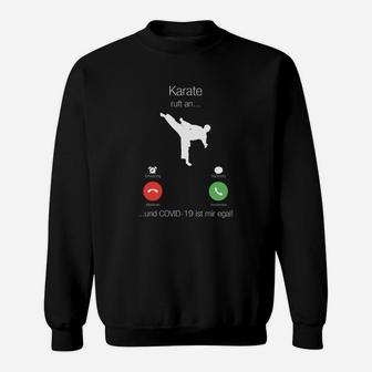 Schwarzes Karate Humor Sweatshirt, Lustiges 'Karate ruft an' Design - Seseable