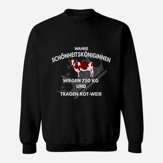 Schwarzes Kuhmotiv Sweatshirt, Rote-Weiße Kuh Spruch Tee - Seseable