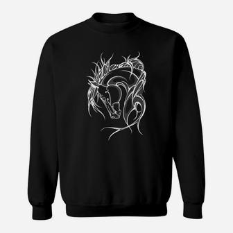 Schwarzes Sweatshirt: Abstraktes Weißes Tribal-Drachen Design - Seseable
