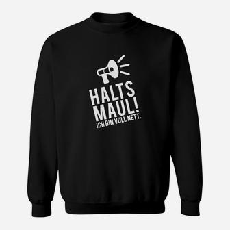 Schwarzes Sweatshirt Halt's Maul! Ich bin voll nett, Comic-Figur Design - Seseable