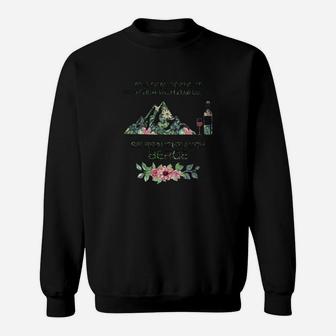 Schwarzes Sweatshirt mit Berg- und Blumendruck, Inspirierendes Zitat Design - Seseable