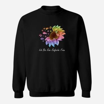 Schwarzes Sweatshirt mit Ich Bin Eine Einfache Frau Blumenmotiv - Seseable