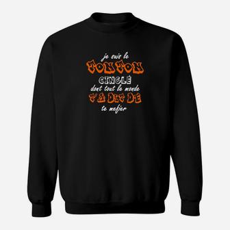 Schwarzes Sweatshirt mit Je suis le Tonton singe Spruch, Französisches Design - Seseable