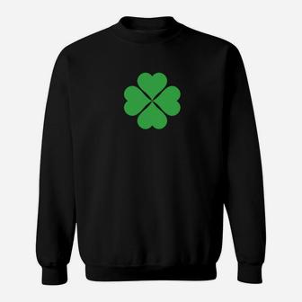 Schwarzes Sweatshirt mit Kleeblatt-Muster, Irisches Glückssymbol - Seseable