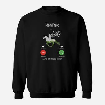 Schwarzes Sweatshirt mit Pferdemotiv Mein Pferd ruft an, Lustiges Reiter Tee - Seseable