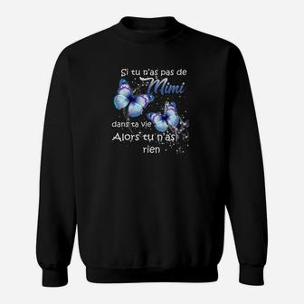 Schwarzes Sweatshirt mit Schmetterling, Spruch für Mimi, Französisches Design - Seseable