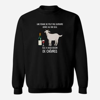 Schwarzes Sweatshirt mit Ziegen und Wein Spruch, Lustiges Bauernhof-Motiv - Seseable