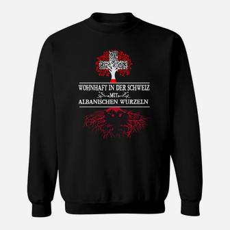 Schweiz-Albanien Wurzel Sweatshirt in Schwarz-Rot, Ideal für Doppelnationalität - Seseable