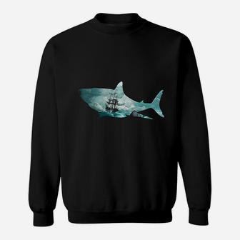 Shark Retro Vintage Ship In A Storm Sweat Shirt - Seseable
