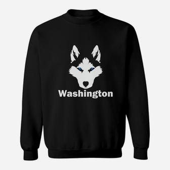 Siberian Huskies State Of Washington Husky Face Sweat Shirt - Seseable