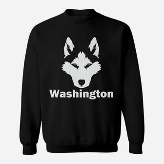 Siberian Huskies State Of Washington Husky Face Sweatshirt - Seseable