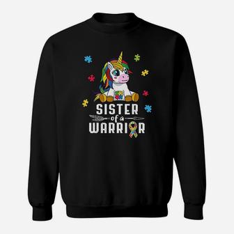 Sister Of A Warrior Cute Unicorn Puzzle Ribbon Sweat Shirt - Seseable