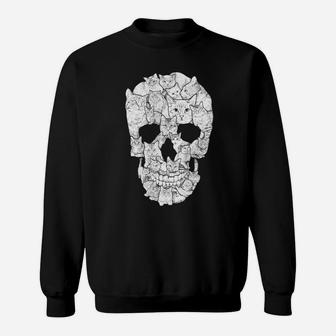 Sketchy Cat Skull Sweat Shirt - Seseable
