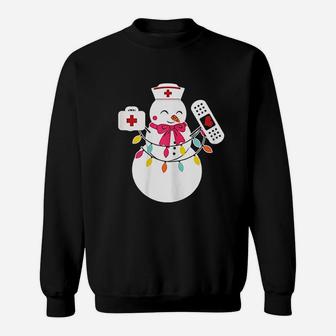 Snowman Nurse Christmas With Nurses Hat Funny Outfit Sweat Shirt - Seseable