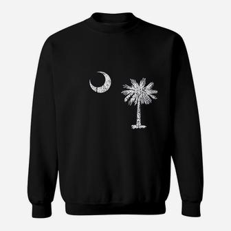 South Carolina Flag Aged Vintage Moon Palm Tree Sweat Shirt - Seseable