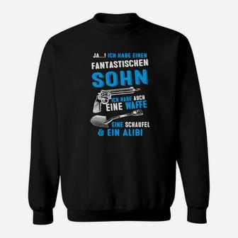 Spaßiges Vatertag-Sweatshirt mit Fantastisch Sohn, Schaufel & Alibi Motiv - Seseable