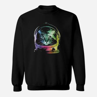 Space Cat Rainbow Astronaut Helmet Galaxy Sweat Shirt - Seseable