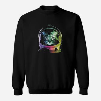 Space Cat Rainbow Astronaut Helmet Sweat Shirt - Seseable