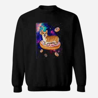 Space Corgi Riding Donuts In Galaxy Funny Corgi Sweat Shirt - Seseable