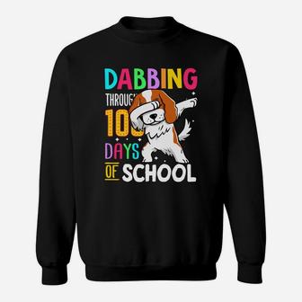 Spaniel Dabbing Through 100 Days Of School Colorful Dog Lovers Funny Student Sweat Shirt - Seseable