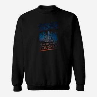 Strick-Therapie Schwarzes Sweatshirt mit Wollknäuel-Grafik, Lustiger Spruch - Seseable