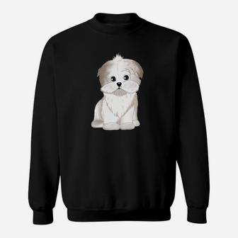 Süßes Shih Tzu Cartoon Sweatshirt Unisex in Schwarz, Hunde-Design Tee - Seseable