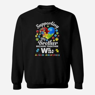 Supporting My Brother Puzzle Autism Awareness Month Sweat Shirt - Seseable
